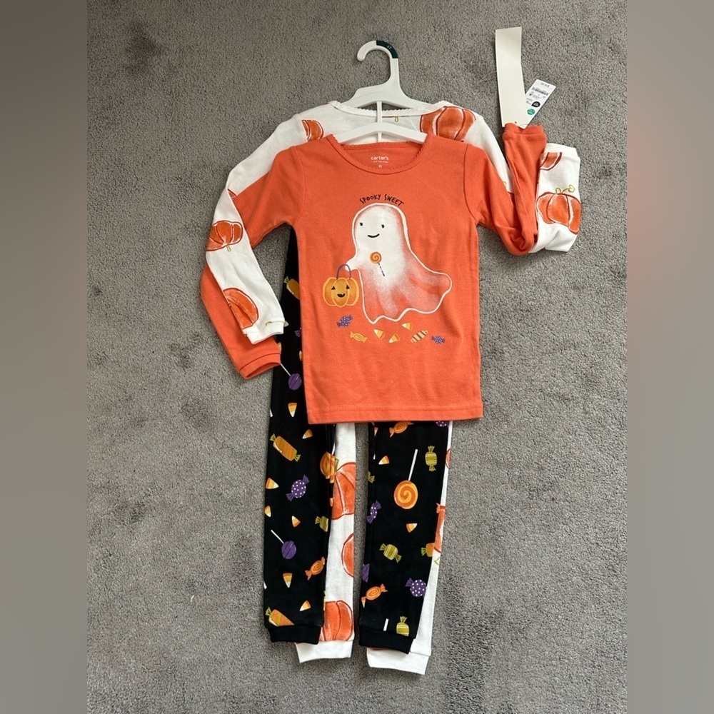 Carter’s Fall Halloween Pumpkin 4-Piece Long-Sleeve Pajama Set 100% Cotton 4T